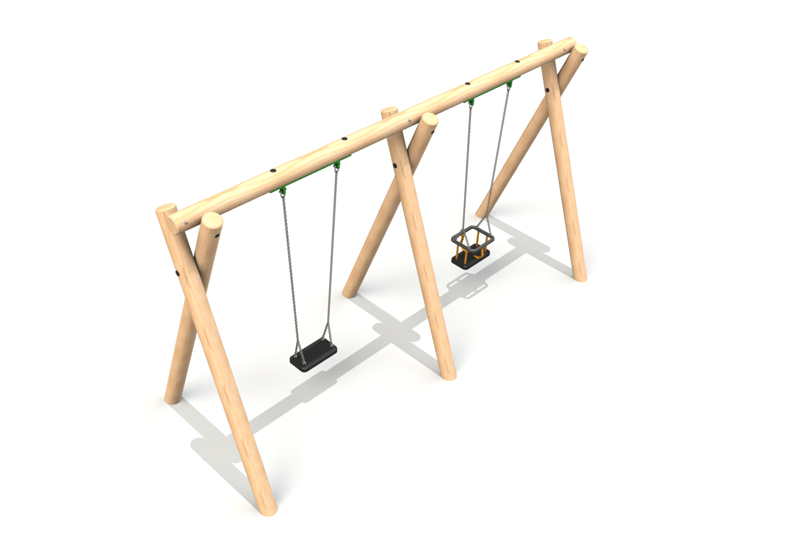 Timber Swings 2.4m 1 Cradle Seat, 1 Flat Seat
