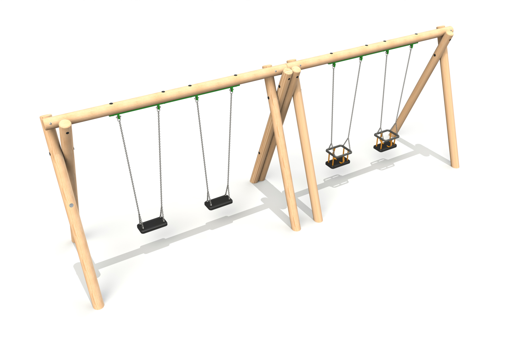 Timber Swings 2.4m 2 Flat Seats, 2 Cradle Seats